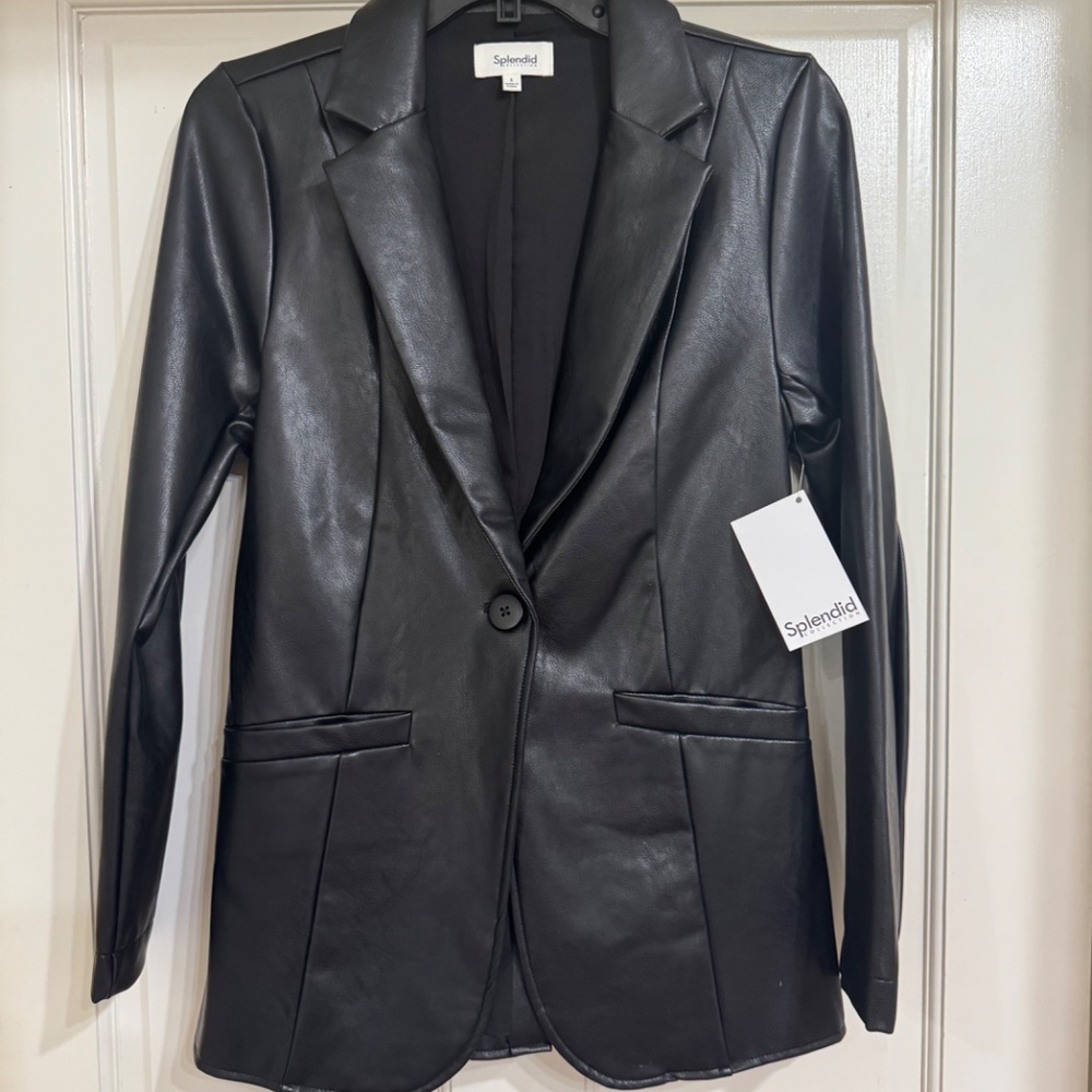 SALE NEW with Tags Splendid Black Leather Classic Jacket sz S - Picture 1 of 6